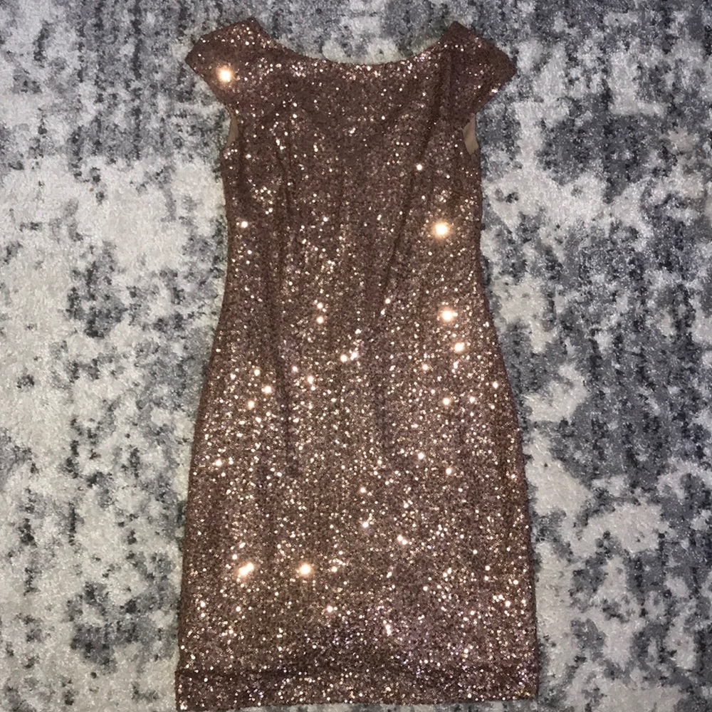 Ralph Lauren Rose Gold Sequin Cap Sleeve Dress